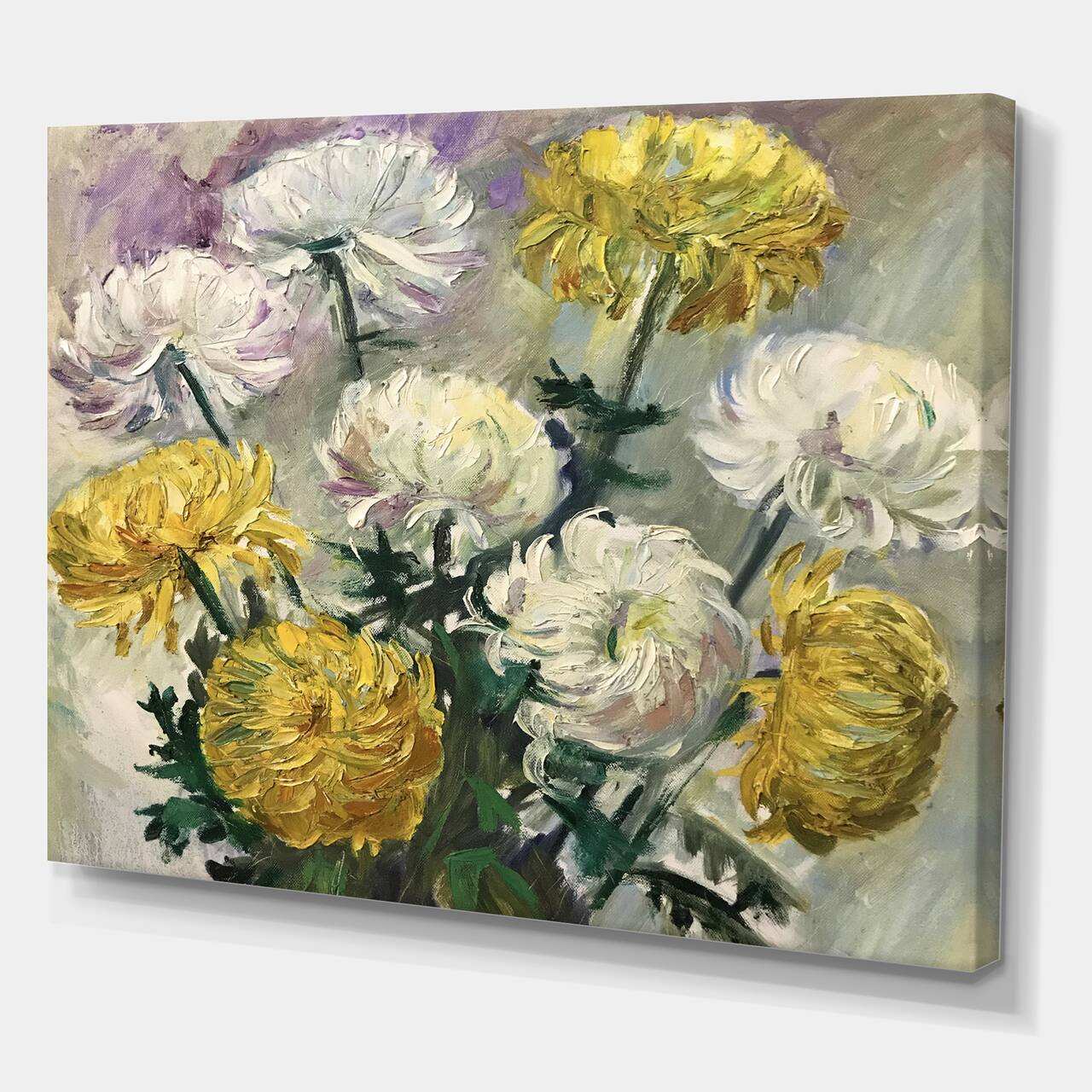 Designart - White and Golden Daisies - Traditional Canvas Wall Art Print